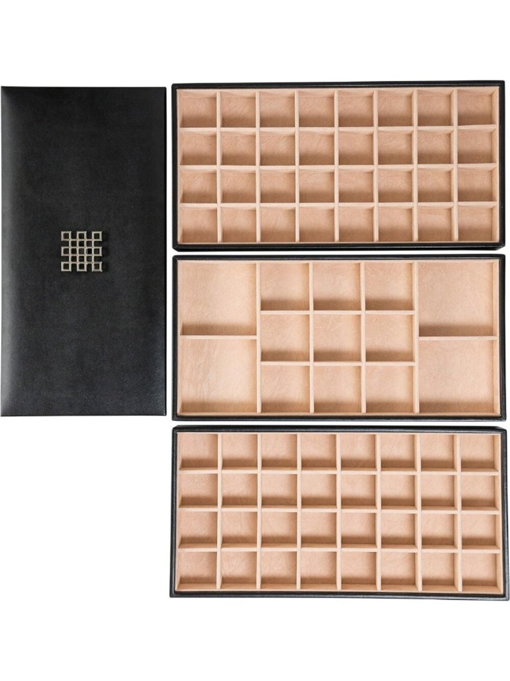 Jewelry Organizer Tray - 3 Stackable Trays with Lid - 77 Slot Earring & Ring